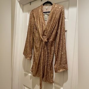 River Island - Gold Long Sleeve Knot Front Mini Dress